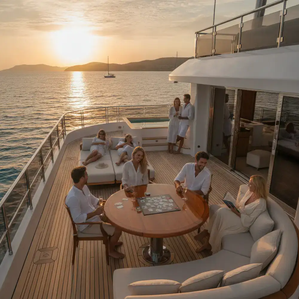 Ospiti che si rilassano su uno yacht privato